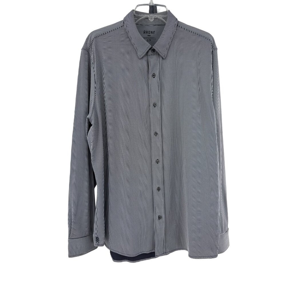 Rhone Mens Striped‎ Button-Up Shirt XL Black & White Cotton Blend
